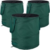 Relaxdays Laubsack selbstaufstellend, 3er-Set, Gartenabfallsack Pop-Up, 85L, Gartensack selbststehend, ∅: 46 cm, grün