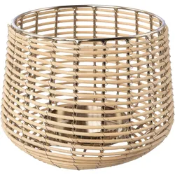 Windlicht HOME AFFAIRE "Kerzenhalter Vallenay", braun (braun, silberfarben), H:13cm Ø:17cm, Holz, Metall, Kerzenhalter, aus Naturweide und Metall