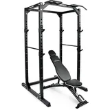 MSPORTS Power Rack Premium Cage H/B/T - 215x120x140 cm Kraftstation bis 200 kg Hantel Käfig Squat Fitnessstation (Power Rack + Hantelbank)