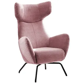 KAWOLA Ohrensessel LOTTE Cord 79 x 117 x 80 cm Rosa mit Hocker