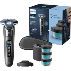 Elektrorasierer PHILIPS "Shaver Series 7000 S7887/63", grau, ElektrorasiererB:26,5cm H:25,2cm T:16,5cm, 4 Reinigungskartuschen, Ladestand, Etui, mit SkinIQ Technologie, B:26,5cm H:25,2cm T:16,5cm