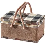 Kobolo Nähkästchen Nähkorb Nähkörbchen Nähkasten - beige kariert - Stoff - 29x19x16 cm