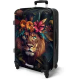 NoBoringSuitcases.com® Koffer Mittelgroß 67x43x25 cm Hartschalenkoffer Trolley Rollkoffer 4 Rollen Leicht Hartschale Größe M Löwe - Blumen - Dschungel