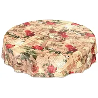 ANRO Tischdecke Wachstischdecke Wachstuch Wachstuchtischdecke Landhaus Rosen Briefe Rund