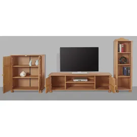 OTTO home Wohnwand OTTO HOME "Mette", beige (natur gebeizt, gewachst), Massivholz, Kastenmöbel-Sets, Wohnwand, 1 Midischrank, 1 Bücherregal und 1 Lowboard ohne Wandboard