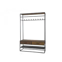 KAWOLA Garderobe TENBY Hartholz Metall schwarz 2 Schubladen 1 Ablage