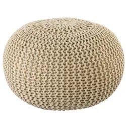 Amagohome PREMIUM XXL Sitzhocker Pouf  ø 55cm  Strickpouf Indoor u. Outdoor - pflegeleicht & nachhaltig : creme - warm sand