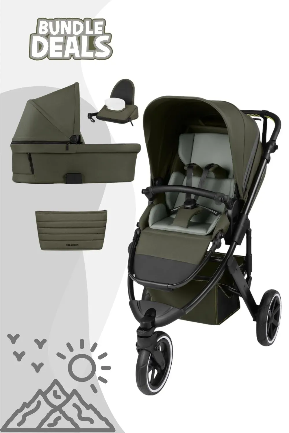 ABC Design Salsa 5 Run Sportkinderwagen inkl. Babywanne, Farbe Kinderwagen: Coal