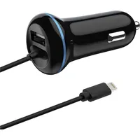 2Go USB-Kfz-Ladegerät 2400mA Lightning + 1x USB 1,4m schwarz