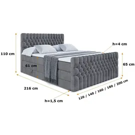 altdecor Boxspringbett SERENE-Z KING - 160 x 200 - H3/H4 - Dunkelgrau