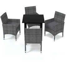 vidaXL Garten-Set 3094980 5-tlg. Glas-Tisch 80 x 80 x 74 cm grau