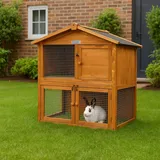 Lendo Online Kaninchenstall aus Holz - Kleintierstall - 94x46x96cm - Zwei Etagen - Hasenstall - Kleintierhaus - Kleintierkäfig - Draußen - Wetterfest - Kaninchenhaus - Bitumendach (Honigbraun)