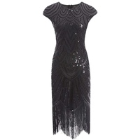 shoperama 20er Jahre Charleston Kleid Pailletten Fransen Flapper Gatsby 20's Fransenkleid Damen-Kostüm, Größe:XXL, Farbe:Schwarz/Schwarz