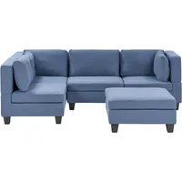 Beliani 4-Sitzer Ecksofa Leinenoptik blau rechtsseitig mit Ottomane UNSTAD