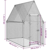 vidaXL Hühnerkäfig Silbern 200x100x190 cm Verzinkter Stahl