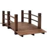 Outsunny Gartenbrücke Holzbrücke Holzsteg Teichbrücke Zierbrücke mit Geländer bis 180 kg Tannenholz Dunkelbraun 152,5 x 67 x 48 cm