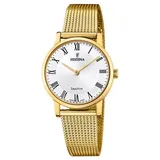 Festina Damen Swiss Made F20023/4 Edelstahl, Gelbgold plattiert - weiß,gold - 29.3mm