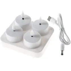 LED Teelichter mit Ladestation wiederaufladbar D: 4cm flackernd 4Stück