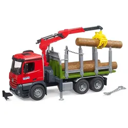 BRUDER MB Arocs Holztransport-LKW mit Ladekran, Greifer und 3 Baumstämmen