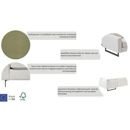 PLACES OF STYLE Ecksofa »Pinto, 290 cm, Cord, Chenille, Lederoptik, Ottomane links / rechts«, mit Keder, schwarze Metallfüße, Wellenunterfederung, grün