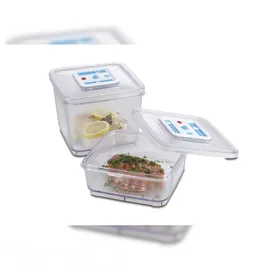 Solis Vakuumierbehälter-Set, 2 Stück, 1000/2800 ml, Quadratisch, Datums- und Unterdruckanzeiger, Vakuumieren/Marinieren