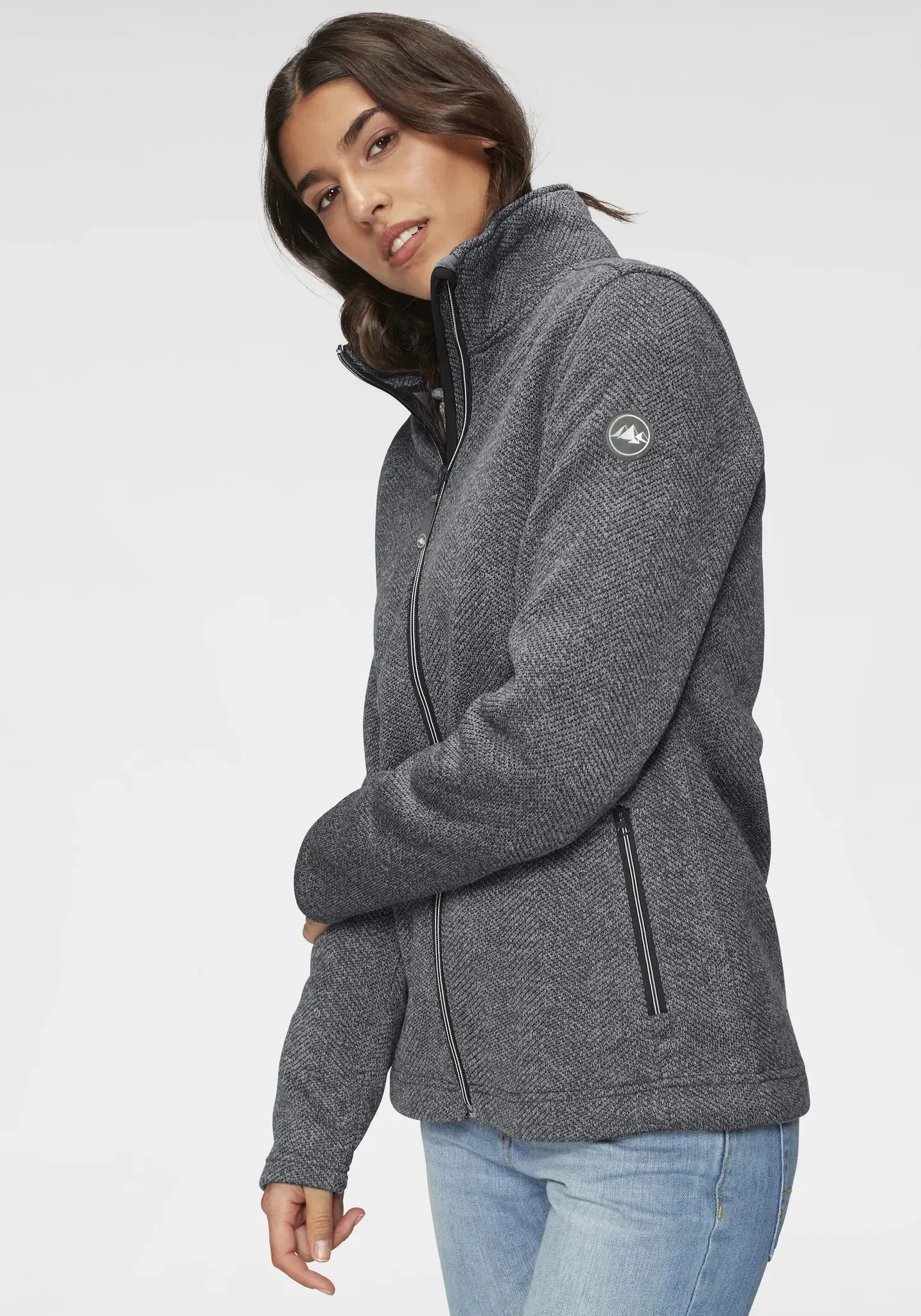 Strickfleecejacke POLARINO, Damen, Gr. 36/38, grau (graumeliert), Obermaterial: 100% Polyester. Futter: 100% Polyester, Jacken, für den Herbst, aus wärmendem Material, sportlicher Stil