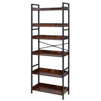 SucceBuy Industrie-Bücherregal, 6-stufig, Vintage-Leiterregal mit stabilem Metallrahmen, Regal mit offenen Ablagen, Standregal für Wohnzimmer, Sc... - Braun