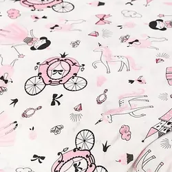 Baumwollstoff „Prinzessin“, rosa/schwarz/weiß