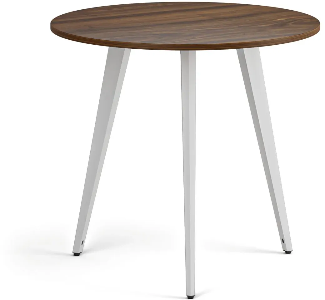 Couchtisch PRIMO VIBE, Durchmesser 80 cm, weißes Metallgestell, Nussbaum