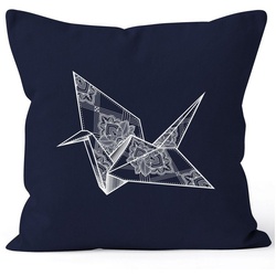 Autiga Dekokissen Kissenbezug Origami Kranich Crane Vogel Bird Ornamente Boho Polygon Paisley Kissen-Hülle Deko-Kissen 40×40 Baumwolle Autiga® blau