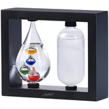 2in1-Galileo-Thermometer & Sturmglas mit elegantem Holzrahmen, schwarz