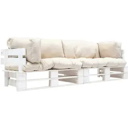 vidaXL 2-tlg. Garten-Palettensofa-Set Sandfarbige Kissen Kiefernholz