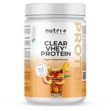 Nutri + Nutri Clear Vhey - Clear Vegan Protein Pulver Pfirsich Eistee - erfrischendes, veganes Eiweißpulver ohne Soja, Whey, Laktose, Zucker - Ice Tea Peach 400 g