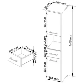 abamihome Akord Fin Hochschrank 30 x 140 cm Wenge Holz