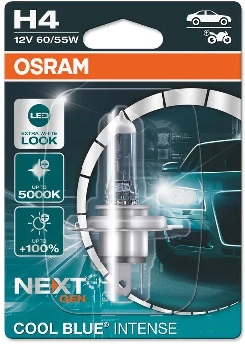 OSRAM Kühle blaue intensive Glühbirne H4 12V/60/55W - X1, weiss