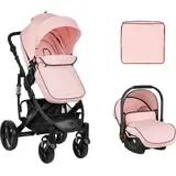 KIKKABOO Kombikinderwagen 3 in 1 Beloved Babywanne Autositz Wickeltasche faltbar pink