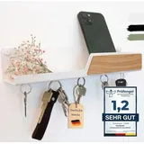 Famanu Schlüsselhalter Magnetisch, Holz, Eiche, Schlüsselablage mit Metallaufbewahrung (Weiß)