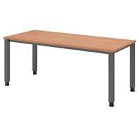 Hammerbacher QS19 höhenverstellbarer Schreibtisch nussbaum rechteckig, 4-Fuß-Gestell grau 180,0