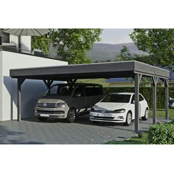 SKANHOLZ Carport »Grunewald«, BxT: 622 x 554 cm, Firsthöhe: 255 cm, lasiert - grau