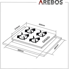 Arebos Glaskeramik Gaskochfeld 4 Flammen