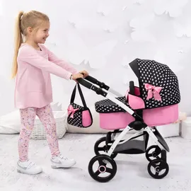 Bayer Design 17560AA Puppenwagen City Max mit Tasche, höhenverstellbar, schwenkbare Vorderräder, wandelbar als Jogger, integrierter Korb - Schwarz/Rosa