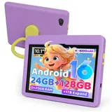 Happybe 10,1 Zoll 24GB(3+21) RAM 128GB HD IPS 6000 mAh Android 16 Kinder Tablet (10.1", 128 GB, Android) lila