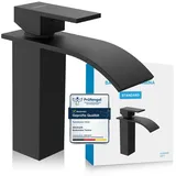 Bächlein Badarmatur Tamina in Wasserfall-Design, Einhebelmischer mit langlebiger Keramikkartusche und Montage-Set, Bad Wasserhahn Matt Schwarz