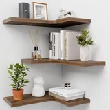 Homagle Wandregal Holz Eckregal HäNgend L-FöRmiger HäNgeregal Bilderleiste Schweberegal Regal KüChe GewüRzregal FüR Wohnzimmer Schlafzimmer Bad Flur BüRo Wand Deko,3er Set (Braun)
