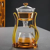 Vastate Faule Kungfu Glas teekanne eingestellt resistent Glas Tee Set Kaffee Set magnetische wasserumleitung rotierende abdeckungsschüssel halbautomatisch Tee Maker (Farbe : Crystal, Größe : Set)
