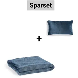 Sparset Plaid / Kuscheldecke Selene blau + Kissen