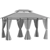 Outsunny Gartenpavillon, Dunkelgrau, Metall, Kunststoff, 400x265x300 cm, Sonnen- & Sichtschutz, Pavillons & Pergolas