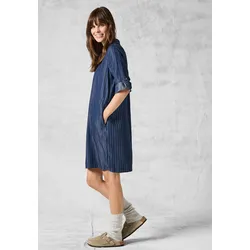 Blusenkleid CECIL, Damen, Gr. M (40), US-Größen, blau (mid blau wash), Stoff, 100% Lyocell, gestreift, casual, gerade knielang, V-Ausschnitt, Langarm breiter Bund, Kleider, im Hemdblusen-Style