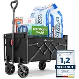 HIKENTURE Bollerwagen Faltbar 65Liter&100KG belastbar - Wiegt nur 4,9KG- Extrem Faltbarer Bollerwagen - Klappbarer Handwagen Einkaufstrolley für Strand Camping Einkauf
