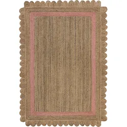 Teppich FLAIR RUGS "Grace", beige (natur, pink), B:120cm H:7mm L:170cm, Jute, Teppiche, aus 100% Jute, fußbodenheizungsgeeignet, mit Bordüre